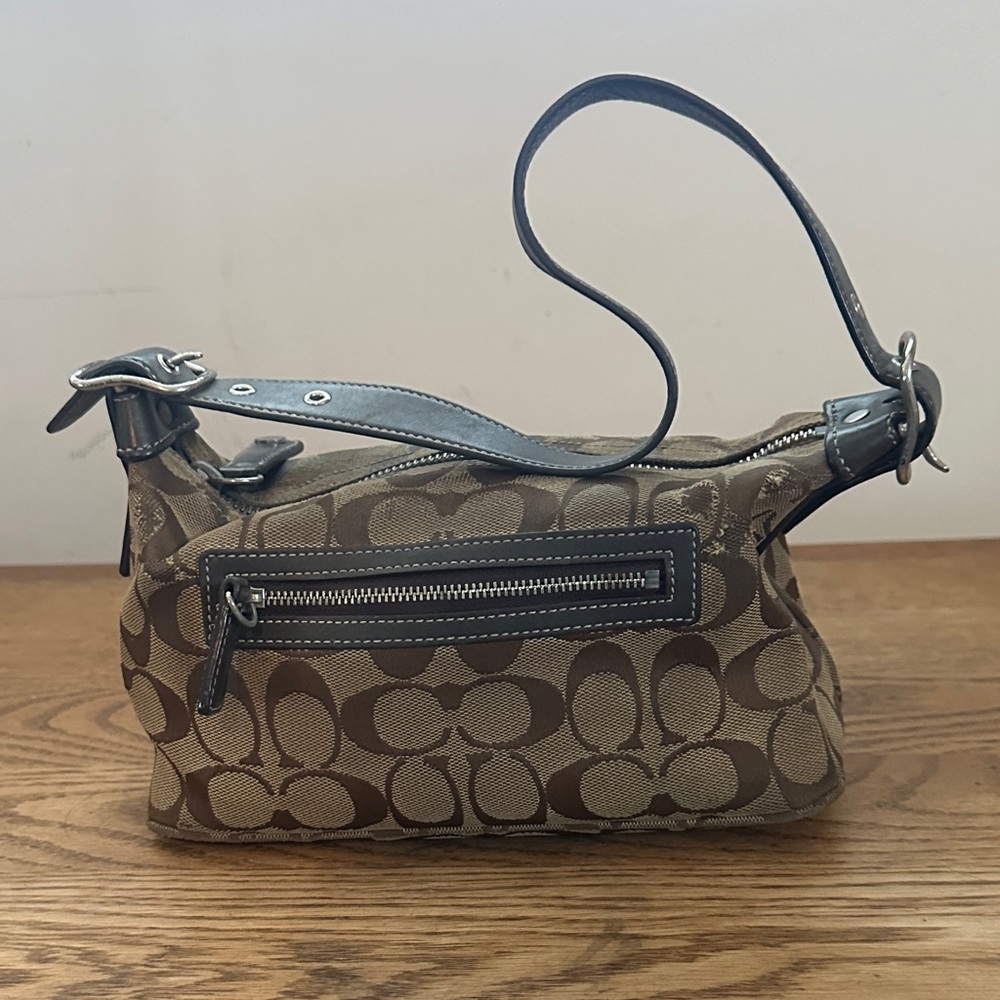 Coach Tan and Black Signature Shoulder Bag